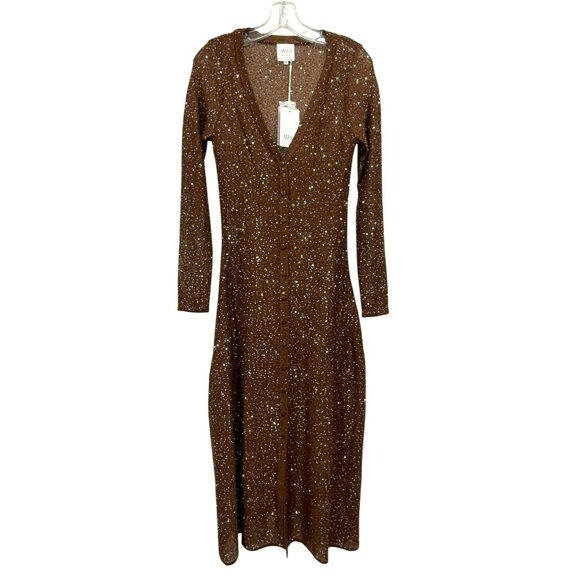 Misa Los Angeles Rafael Brown Sequin Button-Down Maxi Dress Cardigan Medium NWT - Picture 3 of 7